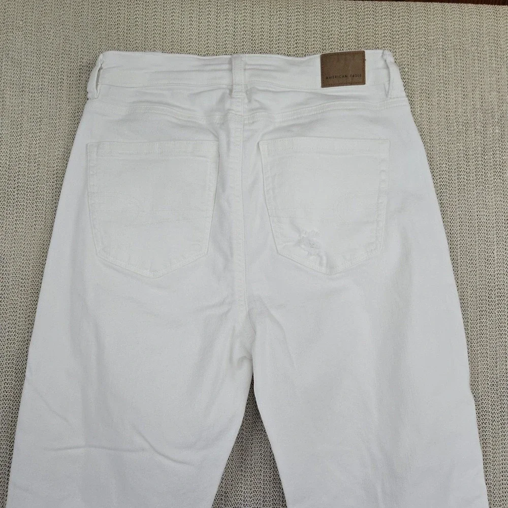 American Eagle Jeans‎ Womens 6 White Mom Straight Stretch Distressed Denim Pants